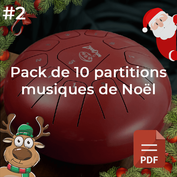 Partition tongue drum, partitions tongue drum 8/11/12/15 notes, tongue drum partition noël