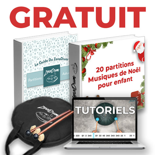 Guide du ZenaDrum, tutoriels, housse, baguettes, partitions pour enfant